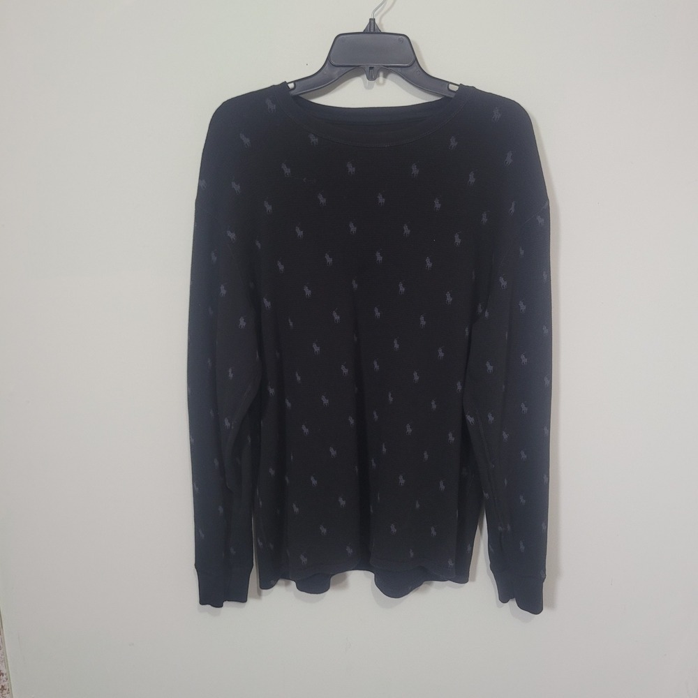 Polo Ralph Lauren Size XL Thermal Shirt Mens Black Pony Logo Waffle Knit Top